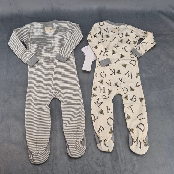 Burts Bees A-Bee-C and Stripes Organic Cotton Snug Fit Footed Sleeper 2 Pack 12M - Picture 2 of 9
